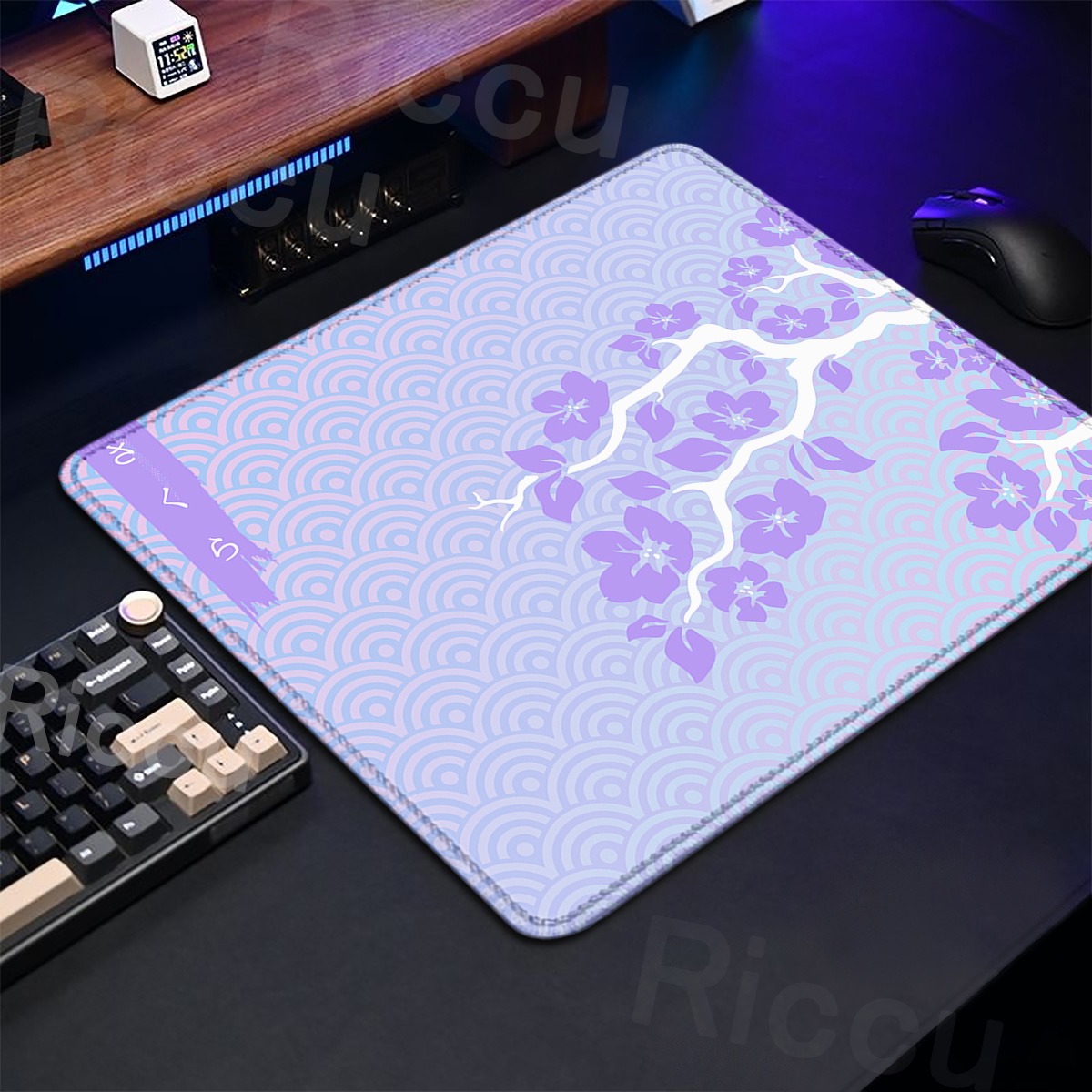 Desk Setup Pink - Purple Sakura Table Pad Gaming Mice