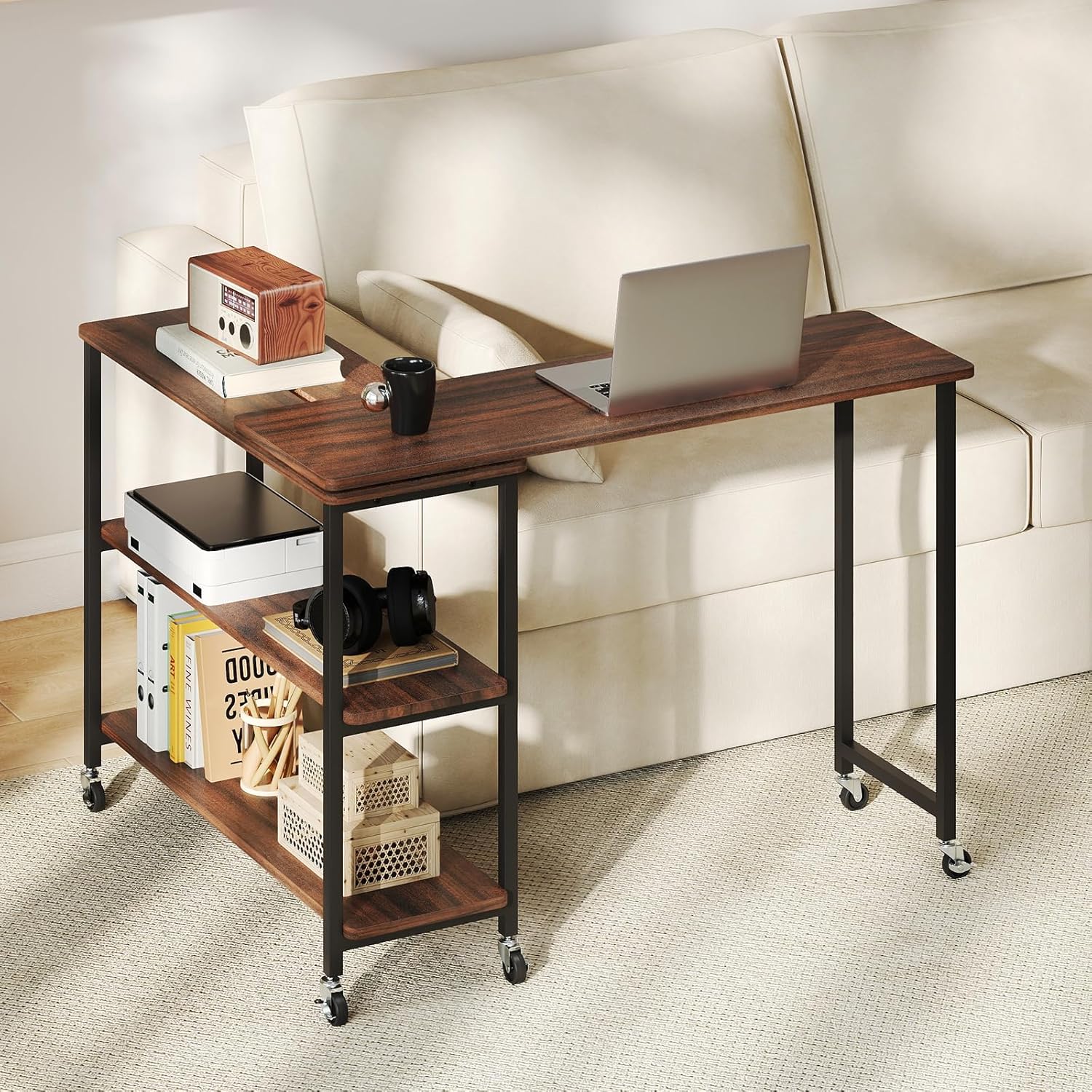 Desk Setup For Laptop - 360° Rotating Side Table with 2-Tier