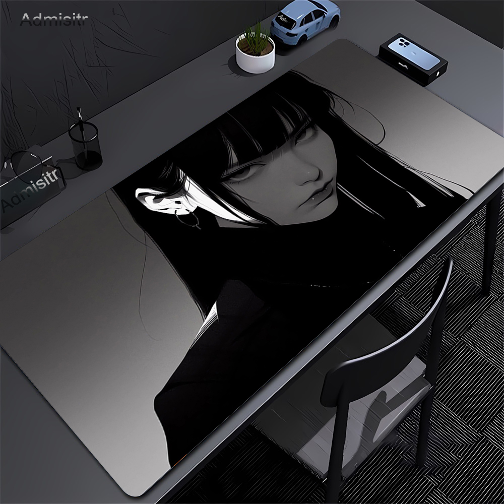 Desk Setup Pink - Black Anime Dark Girl Table Mat