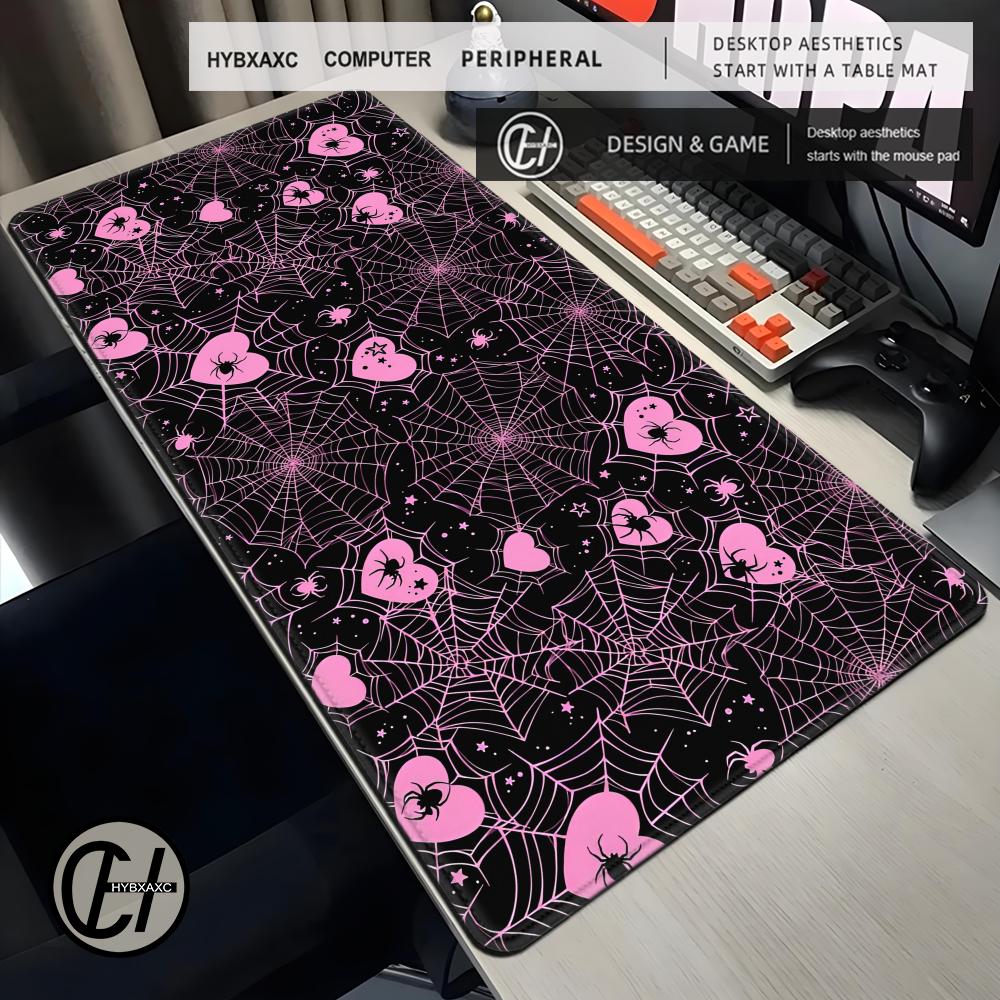 Desk Setup Pink - 90x40 White or Pink Spiderweb Hearts
