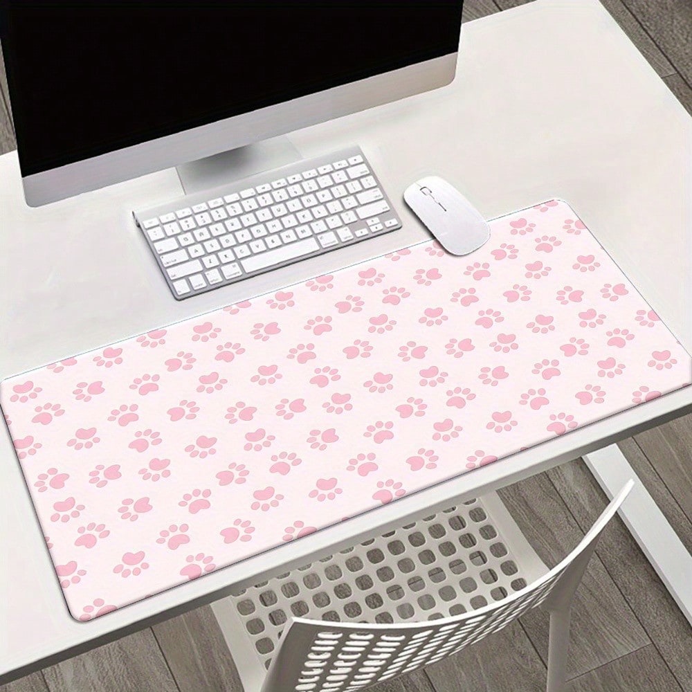 Desk Setup Pink - Pink Paw Print Desk Pad ，Large