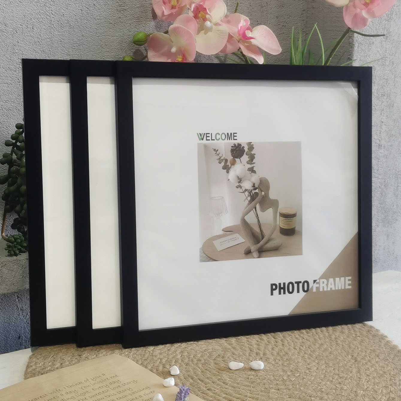 3Pcs Wood Square Photo Frames  - Desk Setup Photo ulasan dan harga