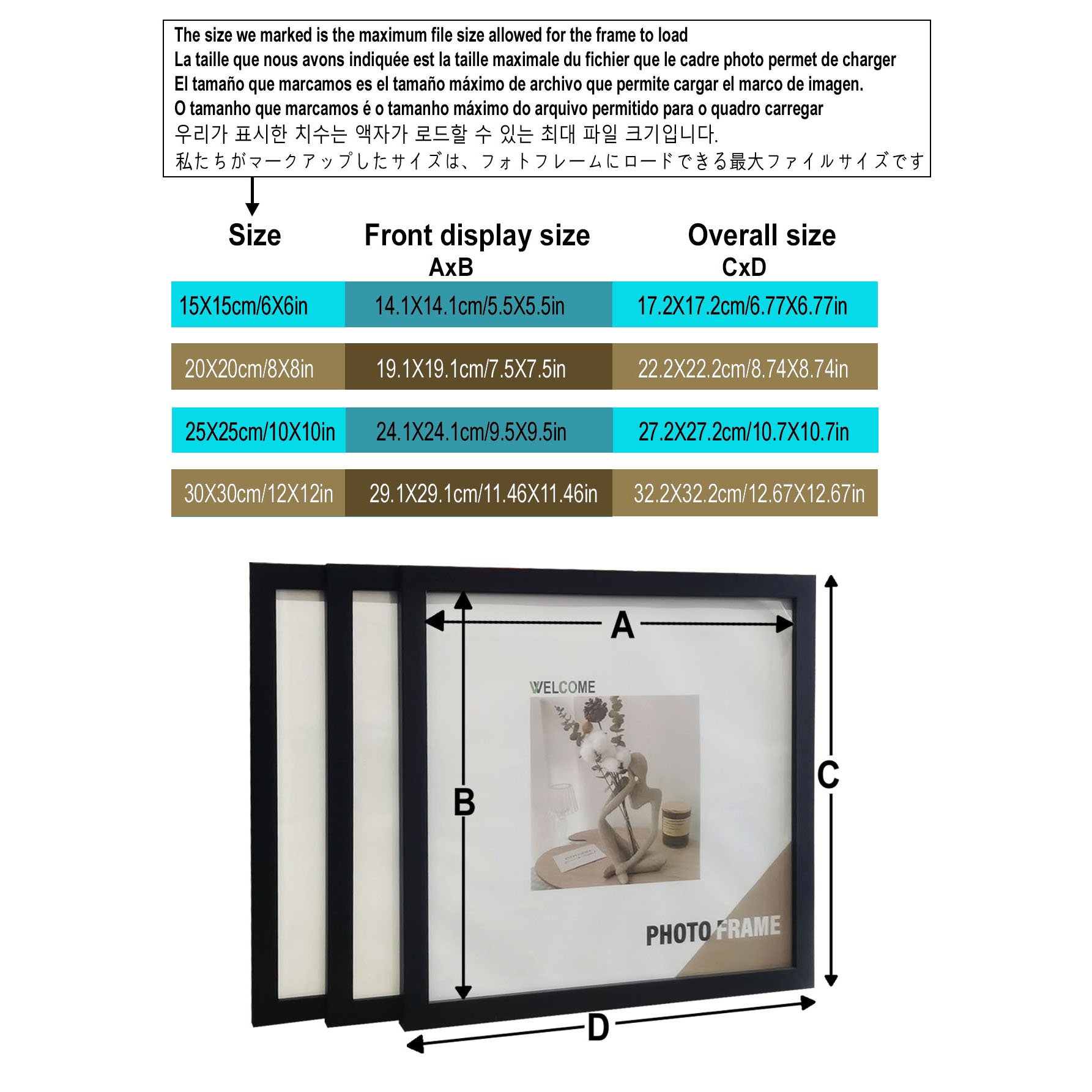 3Pcs Wood Square Photo Frames  - Desk Setup Photo ulasan dan harga