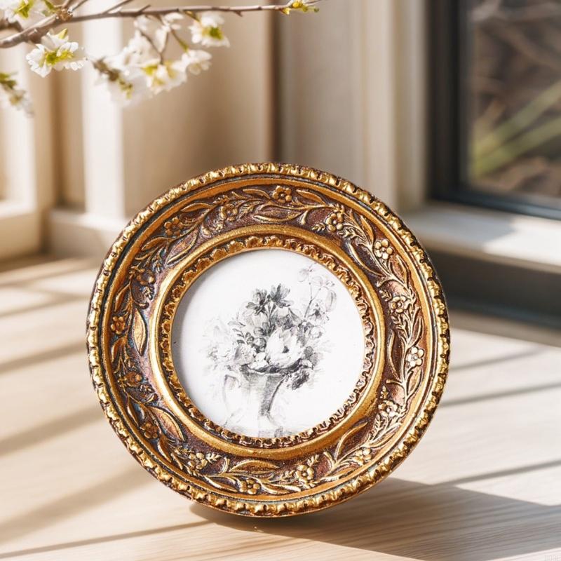 Antique Bronze Gold Round Phot - Desk Setup Photo ulasan dan harga