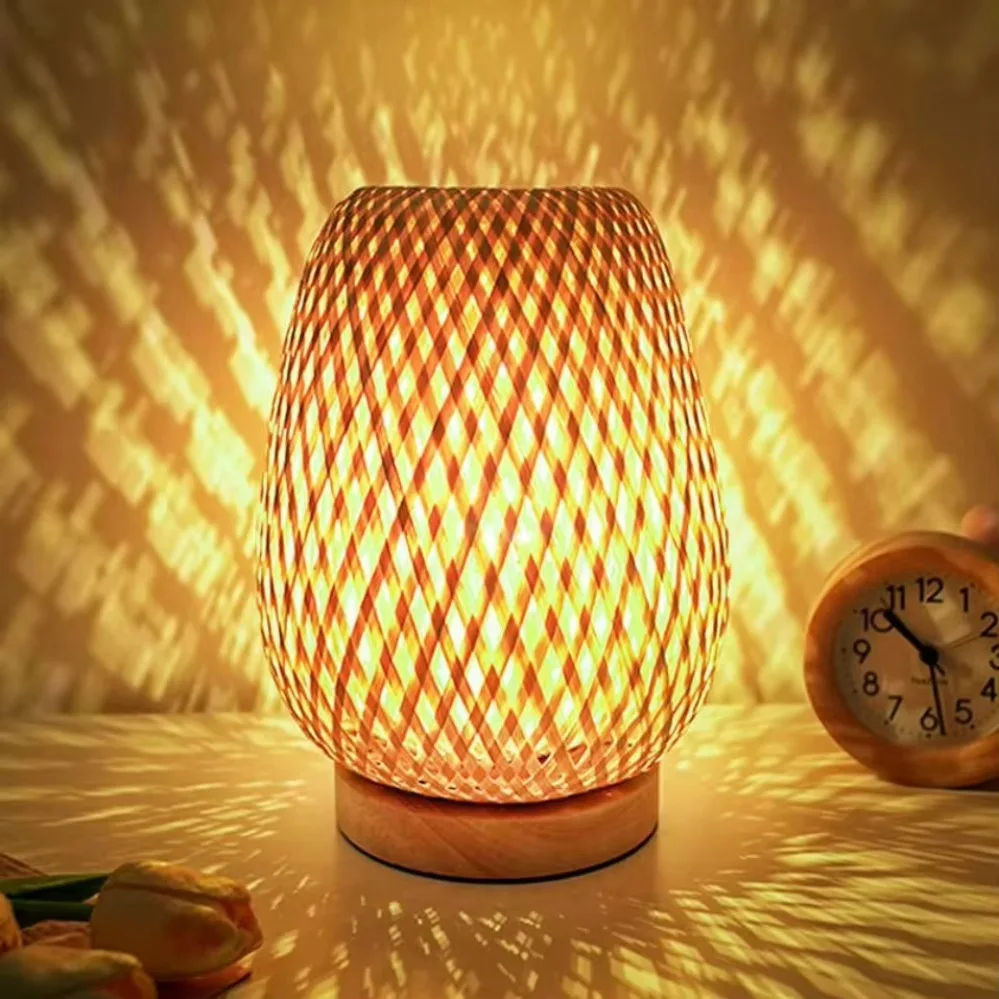 Bamboo Woven lamp Simple Bedro - Desk Setup Study ulasan dan harga