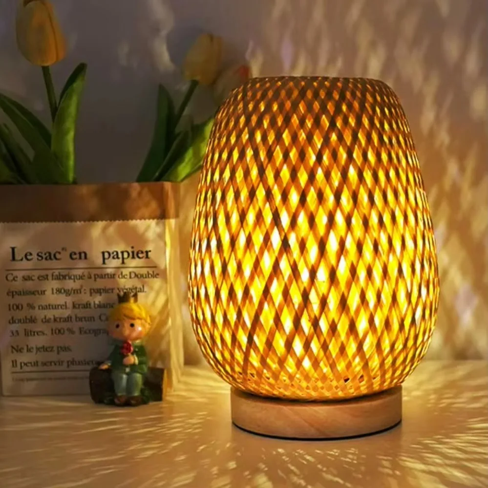 Bamboo Woven lamp Simple Bedro - Desk Setup Study ulasan dan harga
